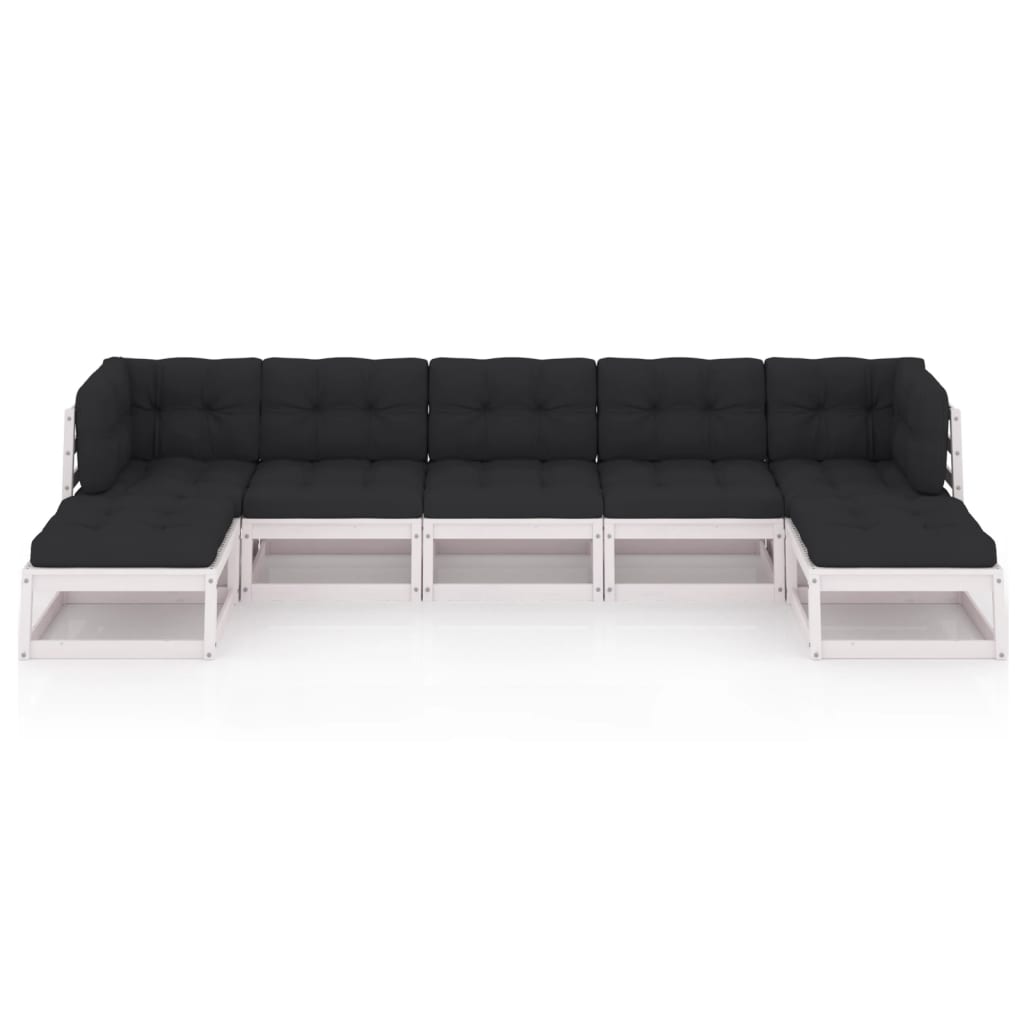 7-tlg. Garten-Lounge-Set mit Kissen Weiss Kiefer Massivholz